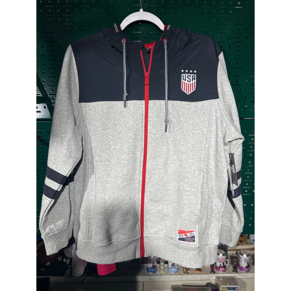 New Era US Soccer Full Zip Hoodie Mens Large Gray Navy Blue Colorblock NWT